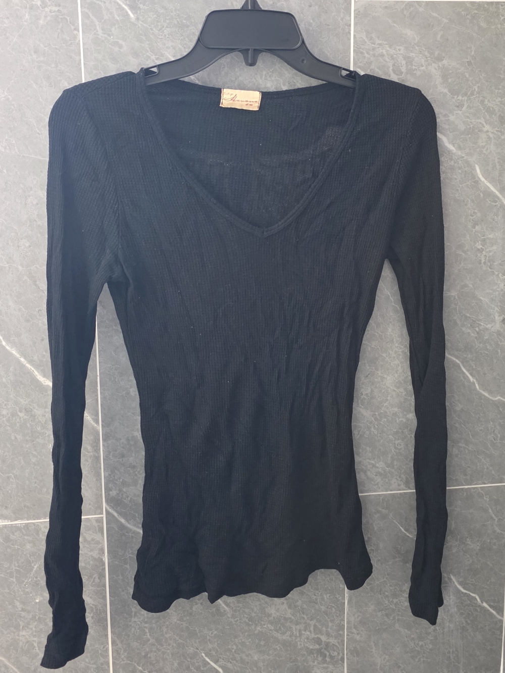 Vintage Havana Black Angel Wings Thermal Vneck Long Sleeve Shirt Size Large